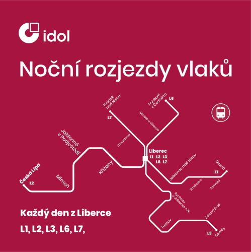 Noční rozjezdy vlaků 2023 každý den z Liberce